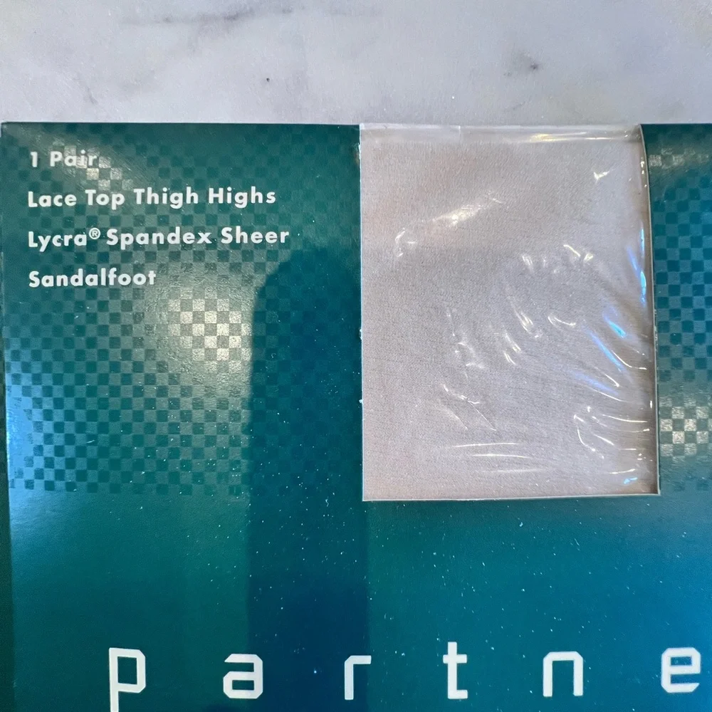 Vintage Partners Lace Top Thigh Highs Lycra Spandex Sheer Sandlefoot S/M Set